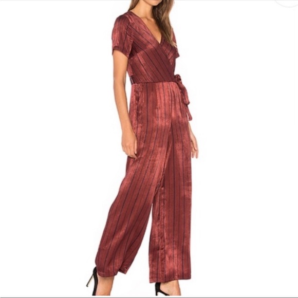 Anthropologie J.O.A. Burgundy Striped Jumpsuit - Picture 4 of 11